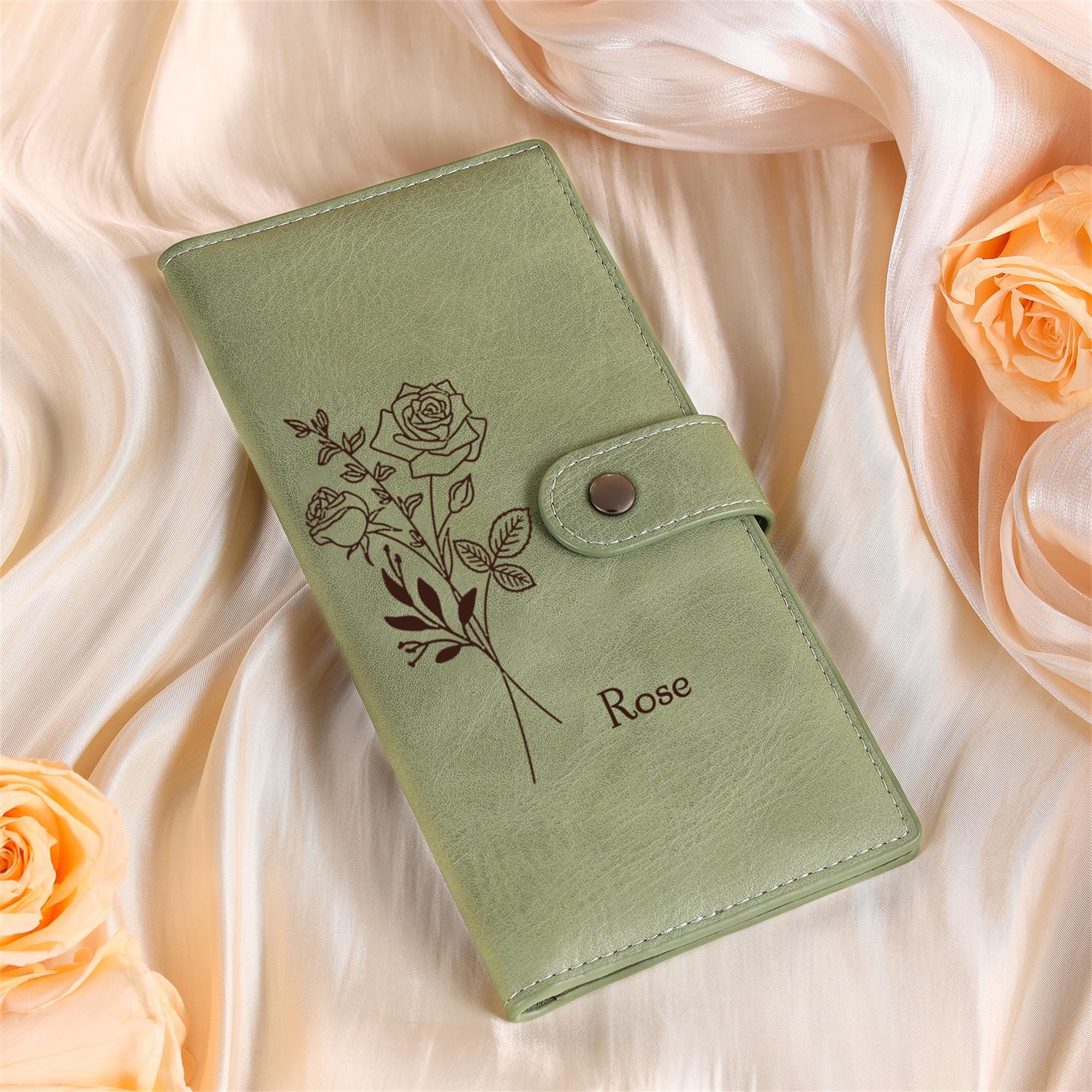 Personalized Women Leather Wallet,Wallet For Women,Custom Birth Flower & Name Wallet,Birthday Gift for Mom,Gifts for Her