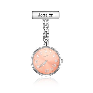 Montre de poche d'infirmière avec nom personnalisé, montre d'infirmière avec épinglette, souvenir de mariage, conçue exclusivement pour les infirmières, les esthéticiennes et les sages-femmes Style 1-Orange