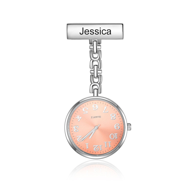 Montre de poche d'infirmière avec nom personnalisé, montre d'infirmière avec épinglette, souvenir de mariage, conçue exclusivement pour les infirmières, les esthéticiennes et les sages-femmes Style 1-Orange