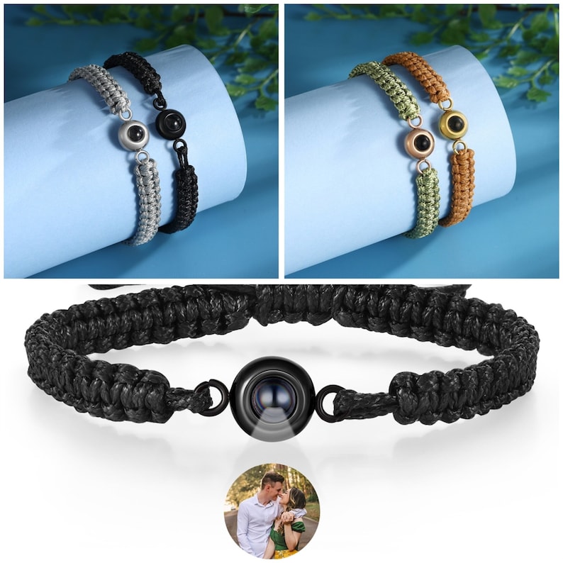 Pulsera de proyección de fotos personalizada, pulsera de cuerda trenzada, pulsera conmemorativa, pulsera con imagen, regalos de aniversario, regalos del día del padre para él imagen 1