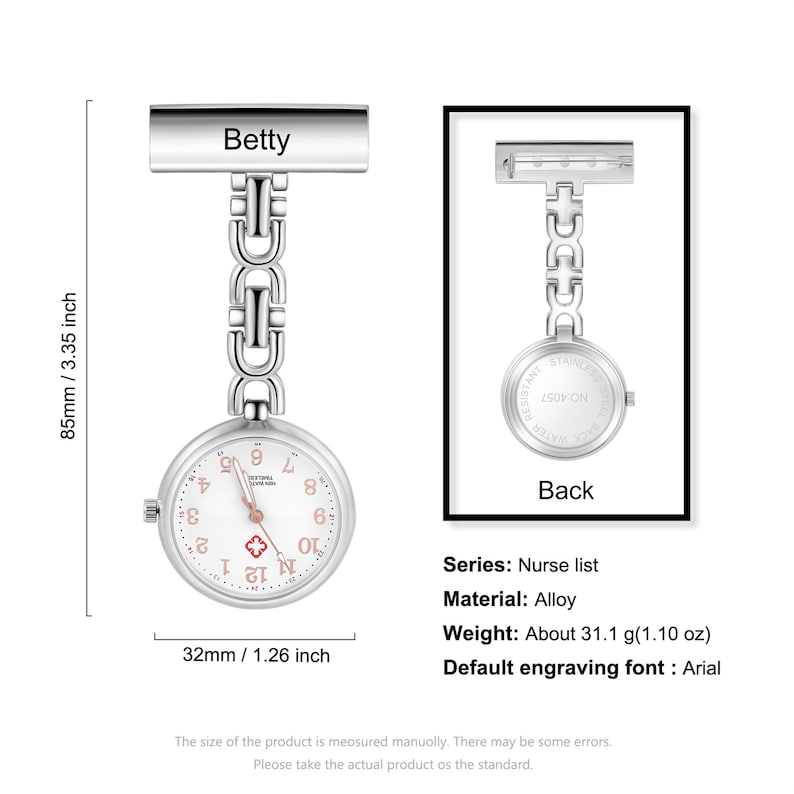 Custom Name Nurse Pocket Watch,Nurse Watch With Lapel Pin,Wedding Souvenir,Designed Exclusively for Nurses, Beauticians, Midwives Style 2-Silver