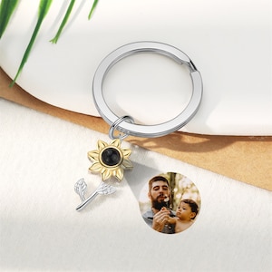 Porte-clés personnalisé avec projection de photos de tournesol, porte-clés photo commémoratif personnalisé, image à l&#39;intérieur des bijoux, cadeau du meilleur ami, cadeau de fête des mères