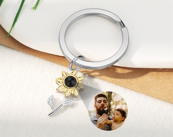Personalized Sunflower Photo Projection Keychain,Custom Memorial Photo Key Ring,Picture Inside Jewelry,Best Friend Gift,Mother&#39;s Day Gift