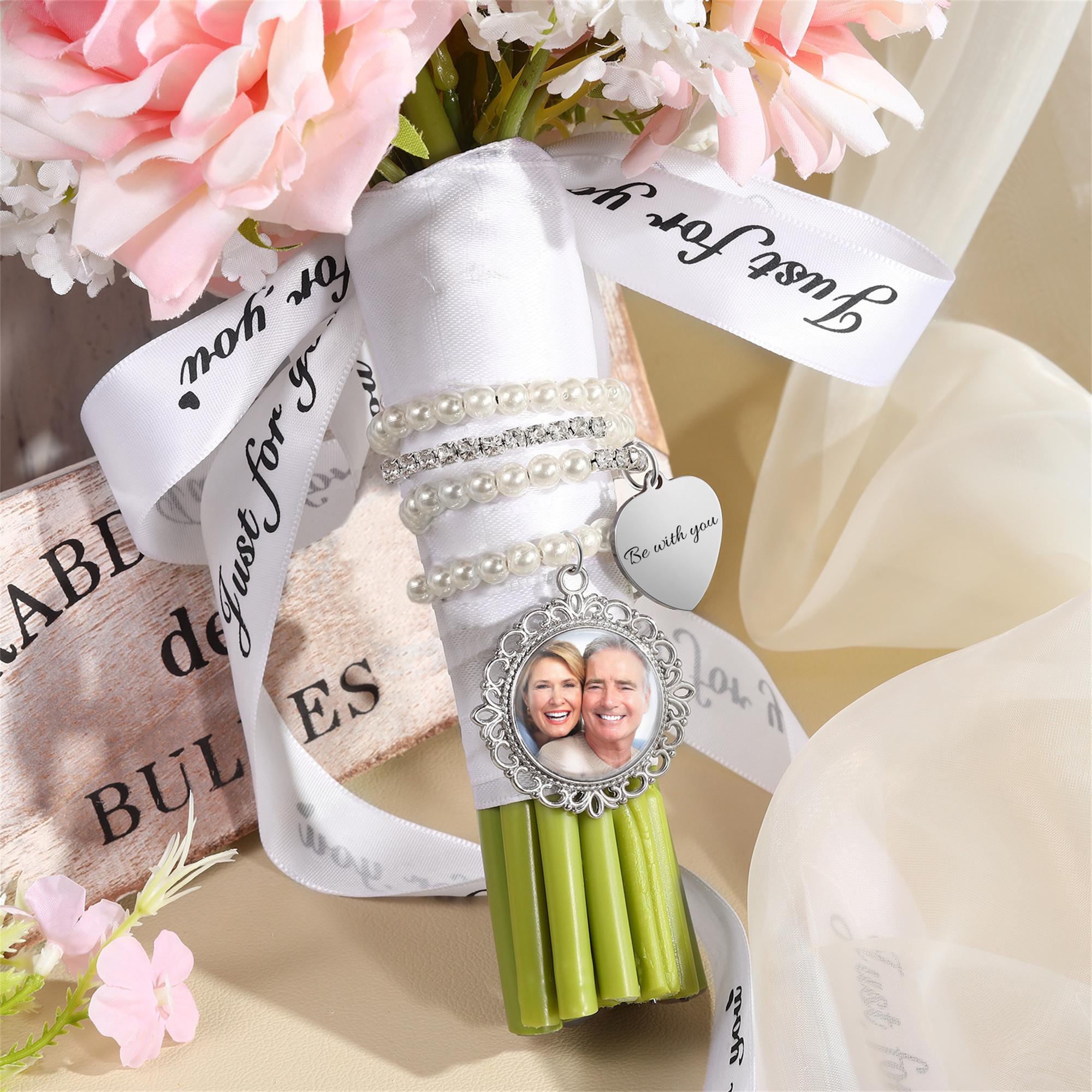Custom Photo Bridal Bouquet Charm, Wedding Bouquet Charm with Pearl, Memorial Gift for Bride, Bridal Shower Gift, Wedding Gifts for Her