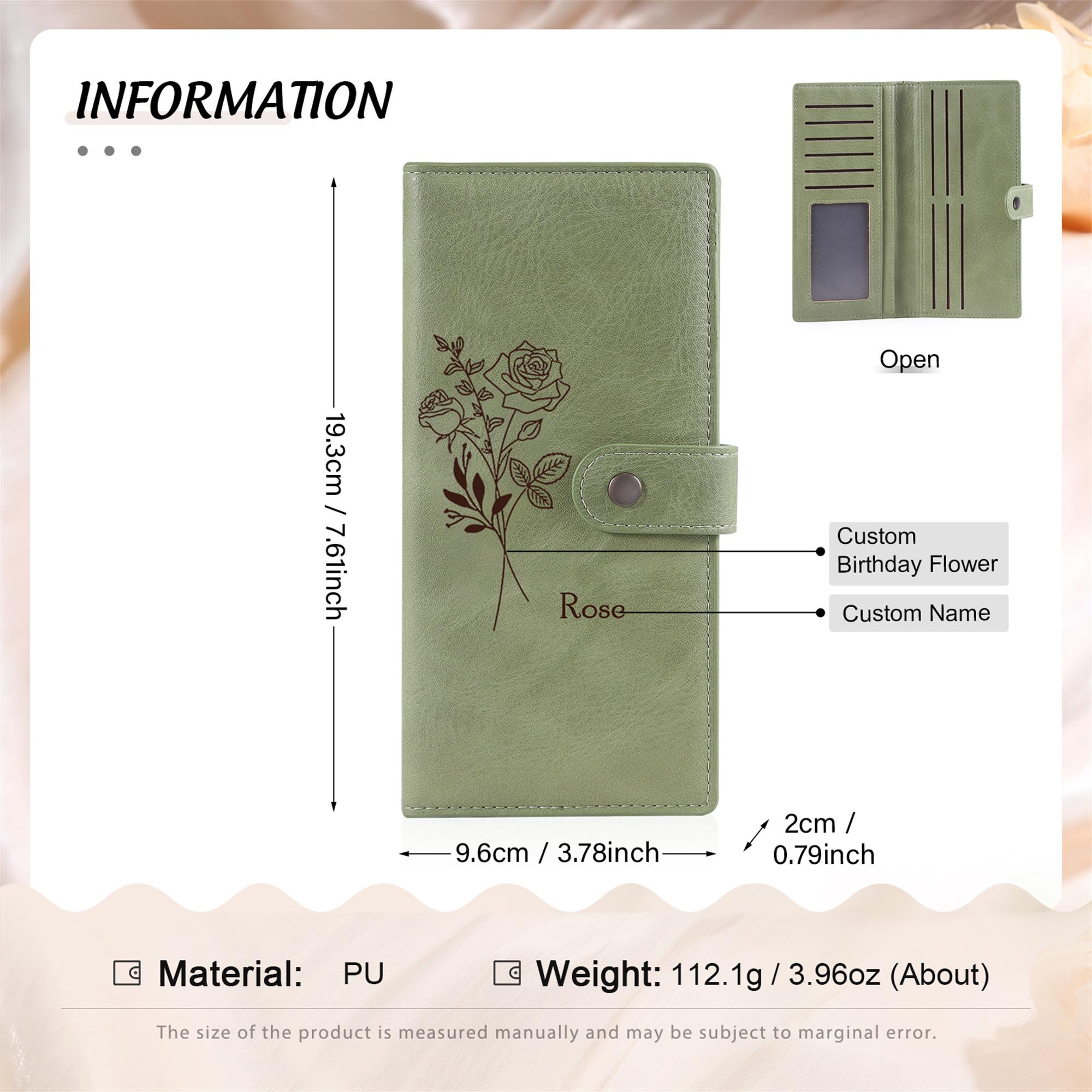Personalized Women Leather Wallet,Wallet For Women,Custom Birth Flower & Name Wallet,Birthday Gift for Mom,Gifts for Her