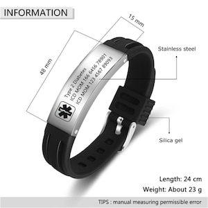 Customized Silicone Medical Alert Bracelet,Engraved Medical Information and Alert ID,Sporty Wristband for Epilepsy, Heart Disease Patients image 3