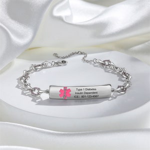 Personalize Women Medical Alert Bracelet,Front and Back Large Capacity Engraving-Medical Emergency ID Bracelet for Epilepsy,Allergy,Diabetes