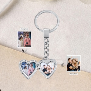 Personalized Heart Keychain with Two Photos, Gift for Boyfriend,Gift for Couple,Gift for Her/Him, Anniversary Gift, Housewarming Gift