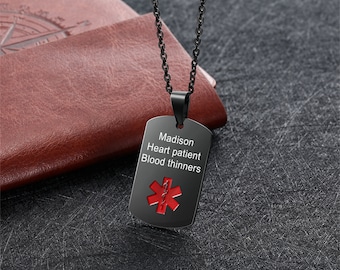 Customized Medical Alert Necklace,Personalized Medical Information and Alert ID,Stainless Steel,Gift for Epilepsy, Heart Disease Patients