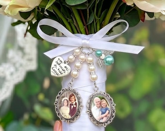 Personalized Bridal Bouquet Charm, Custom Memorial Photo Charm, Remembrance Pin for Groom, Wedding Memorial Gift for Bride