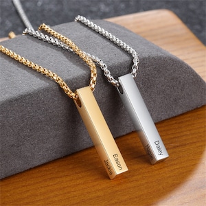 Collar colgante de barra delgada personalizado, nombres personalizables 1-4, regalo de graduación, regalo de pareja, collar para novio, regalo para papá, regalo motivador