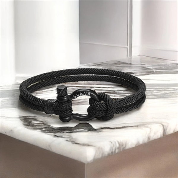 Bracelet de corde nautique minimaliste pour hommes, bracelet tissé personnalisé, nom de gravure - bijoux de corde en nylon, cadeau pour papa, petit ami, ami