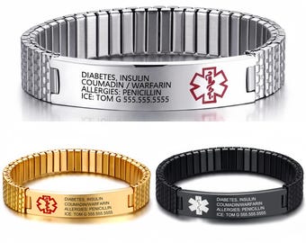 Personalized Medical Alert Bracelet for Men,Engraved Medical Information and Contact ID,Gift for Epilepsy, Hypertension, Diabetes Patient