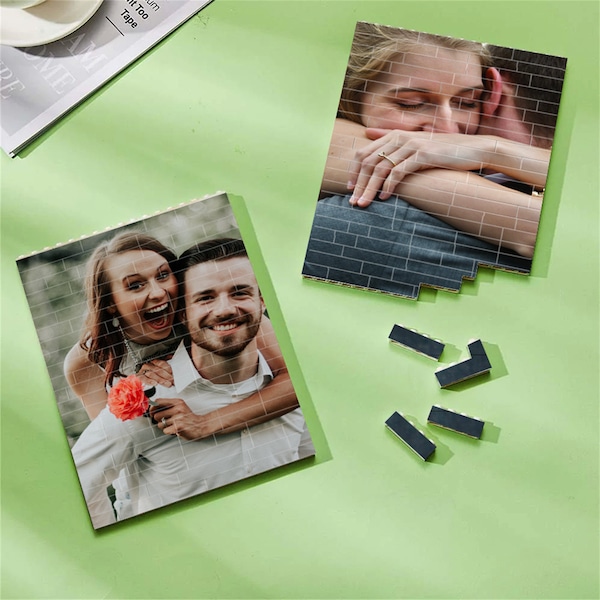 Personalisierte 2 Fotos Block Puzzle, benutzerdefinierte Bild Baustein, Farbfotos Gebäude Puzzle, Wohnkultur, Jubiläumsgeschenk, Geschenk für ihn