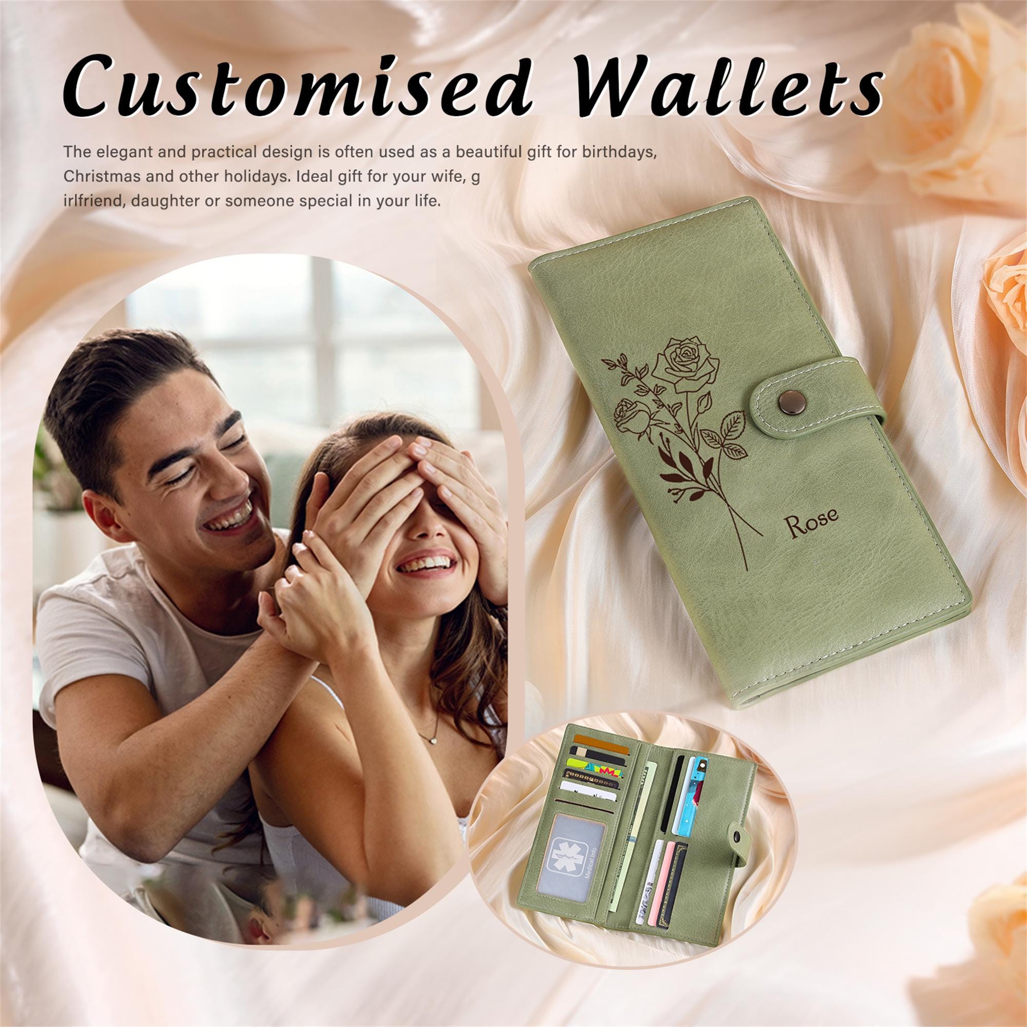Personalized Women Leather Wallet,Wallet For Women,Custom Birth Flower & Name Wallet,Birthday Gift for Mom,Gifts for Her