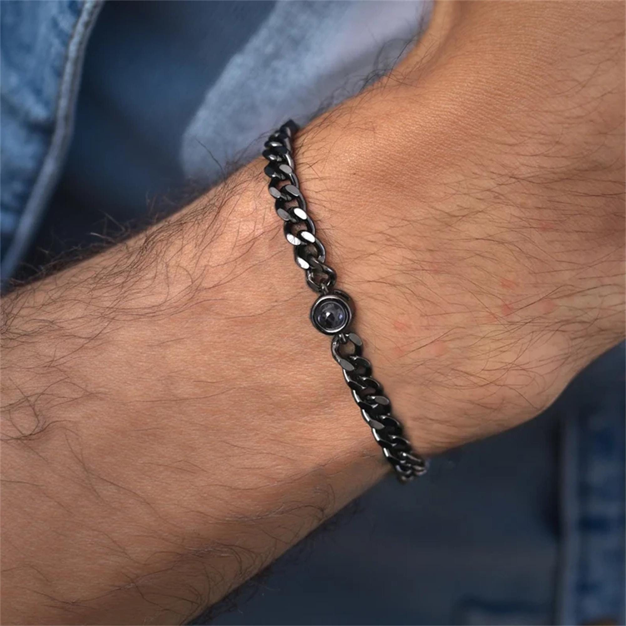 Personalized Mens Photo Projection Bracelet,Picture Bracelet for Men,Memorial Gifts,Anniversary Gift for Him,Father's Day Gifts for Dad