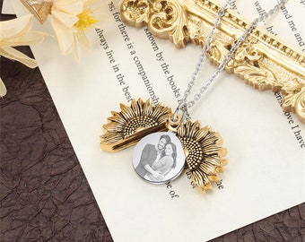 Personalized Sunflower Pendant Necklace,Customizable with Photo and Text, Memory Necklace, Gift for Girlfriend, Mother&#39;s Day Gift for Her