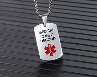 Personalized Medical Alert Necklace - Customizable Medical Information and Emergency Contact ID - Stainless Steel Material-Gift for Patients