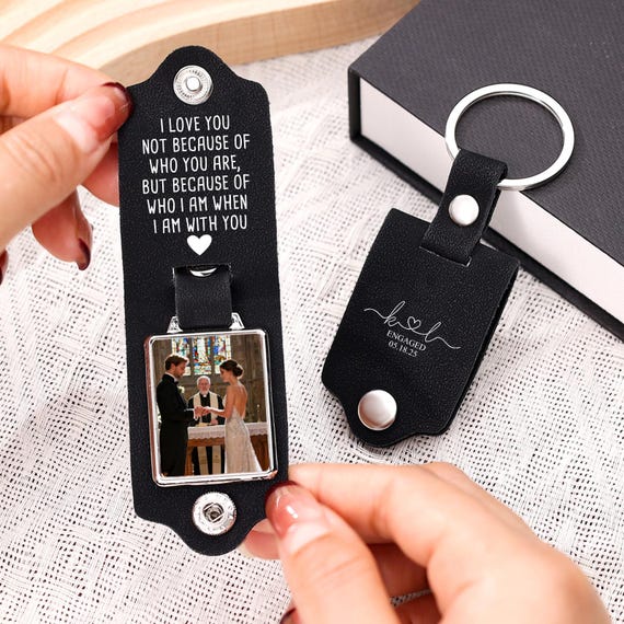 Personalized Mens Leather Keychain With Photo,metal Tag Photo