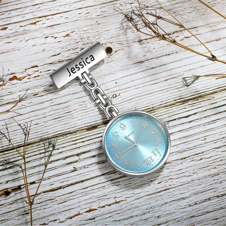 Custom Name Nurse Pocket Watch,Nurse Watch With Lapel Pin,Wedding Souvenir,Designed Exclusively for Nurses, Beauticians, Midwives Style 1-Blue