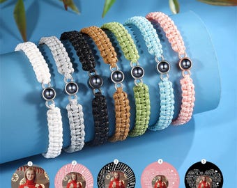 Personaliseer armband fotoprojectie voor heren en dames, minimalistische fotoprojectie kralenarmband, armband gevlochten touw, herdenkingscadeau voor moeder