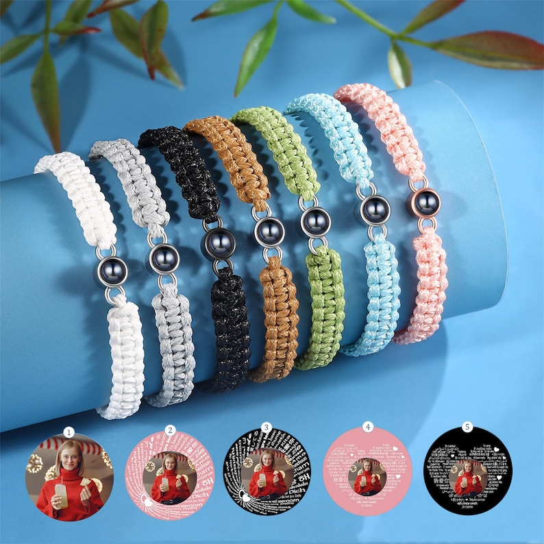 Personalisieren Sie Fotoprojektions-Armband für Männer&Frauen, Minimalismus-Bildprojektions-Perlenarmband, geflochtenes Seil-Armband, Erinnerungsgeschenk für Mutter Bild 1