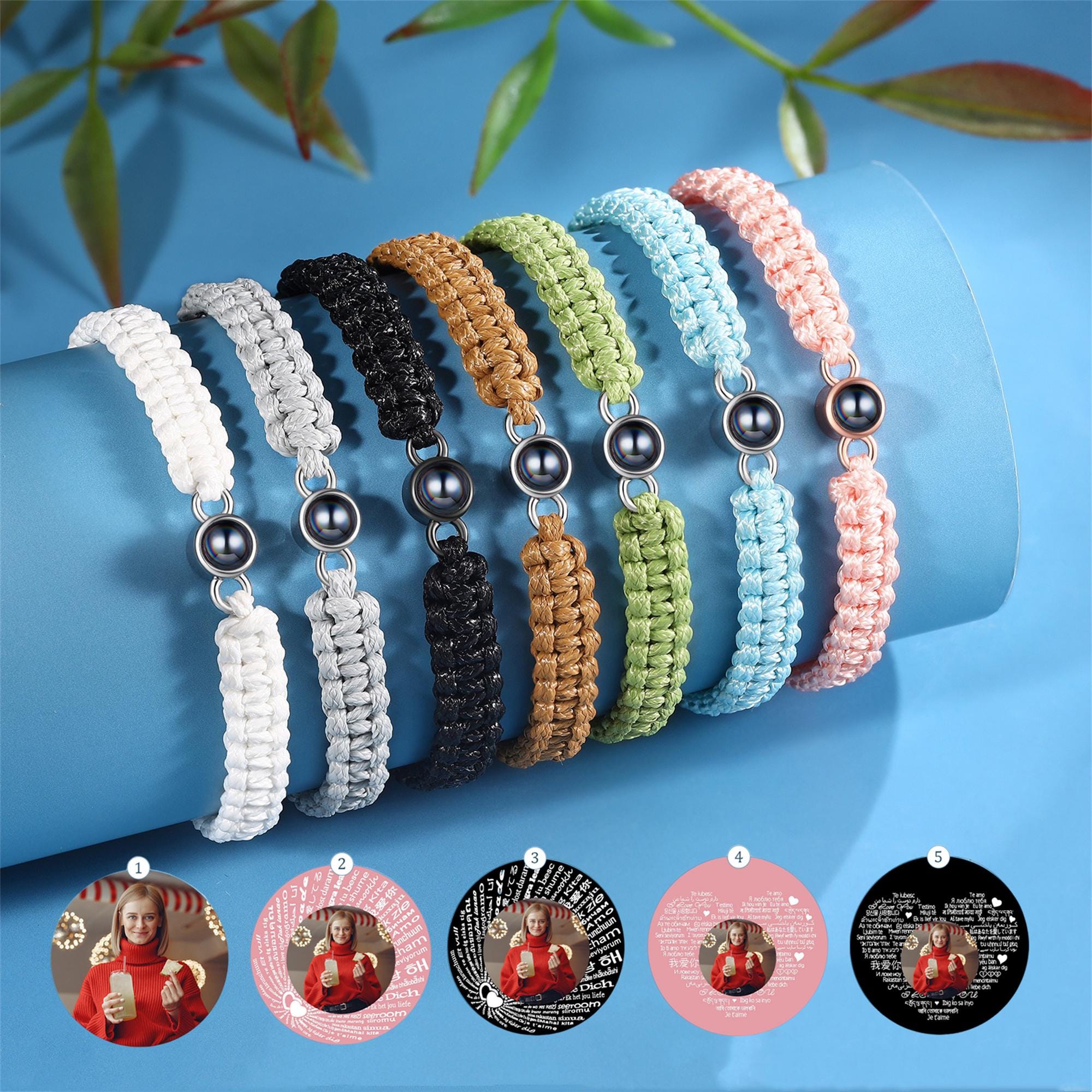 Personaliseer armband fotoprojectie voor heren en dames, minimalistische fotoprojectie kralenarmband, armband gevlochten touw, herdenkingscadeau voor moeder