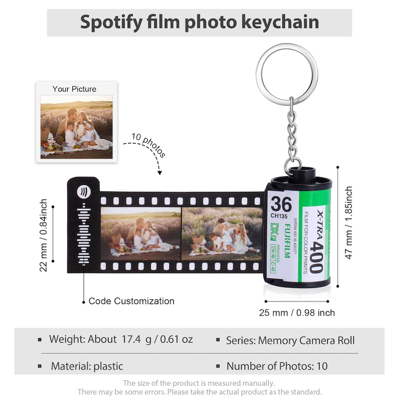 Customizable Film Photo Keychain with Music Code ,Personalize with 5-20 Photos,Camera Roll Gift,Gift for Boyfriend, Family , Memory Gift image 3