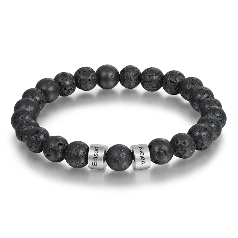 Bracelet de perles personnalisé pour homme, bracelet prénom personnalisé 1-5, bracelet de perles de pierre de lave, bracelet prénom enfant, cadeau pour papa, mari, cadeau de fête des pères image 6