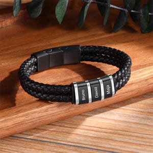 Pulsera de cuero personalizada para hombre con nombre, pulsera de cuentas con nombre personalizado, pulsera con nombre de niño, regalos para papá, él, regalo del Día del Padre, pulsera para hombre