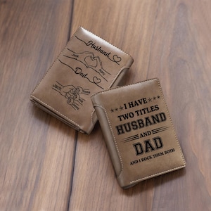 Carteira masculina personalizada, "Tenho dois títulos", "Marido e pai", carteira com nome de família gravado, carteira de couro, presentes de aniversário para ele