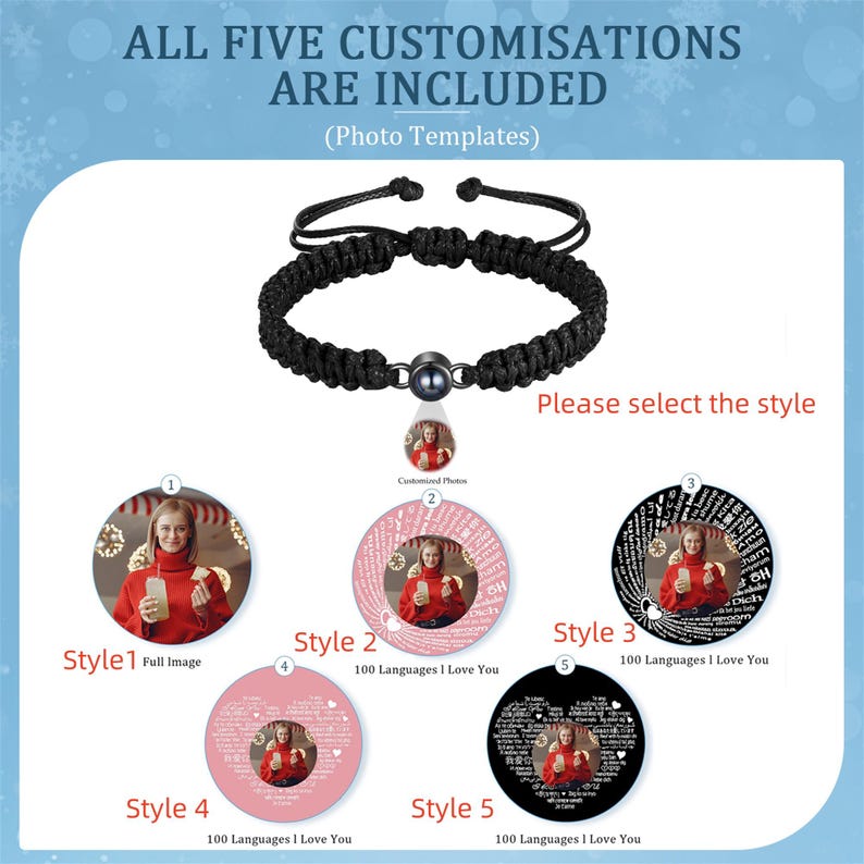 Personalisieren Sie Fotoprojektions-Armband für Männer&Frauen, Minimalismus-Bildprojektions-Perlenarmband, geflochtenes Seil-Armband, Erinnerungsgeschenk für Mutter Bild 3