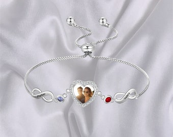 Personalisiertes Fotoarmband für Mama, individuelles Namens- und Geburtssteinarmband, unendliches Charm-Armband, Muttertagsgeschenk, Geburtstagsgeschenk, Geschenke für sie