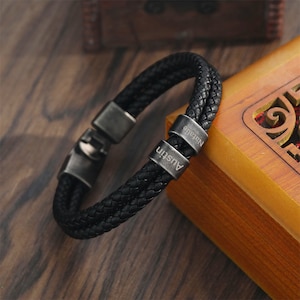 Gepersonaliseerde leren herenarmband met 1-5 namen, aangepaste naam kralenarmband, armband met kindernamen, cadeaus voor vader, hem, Vaderdagcadeau