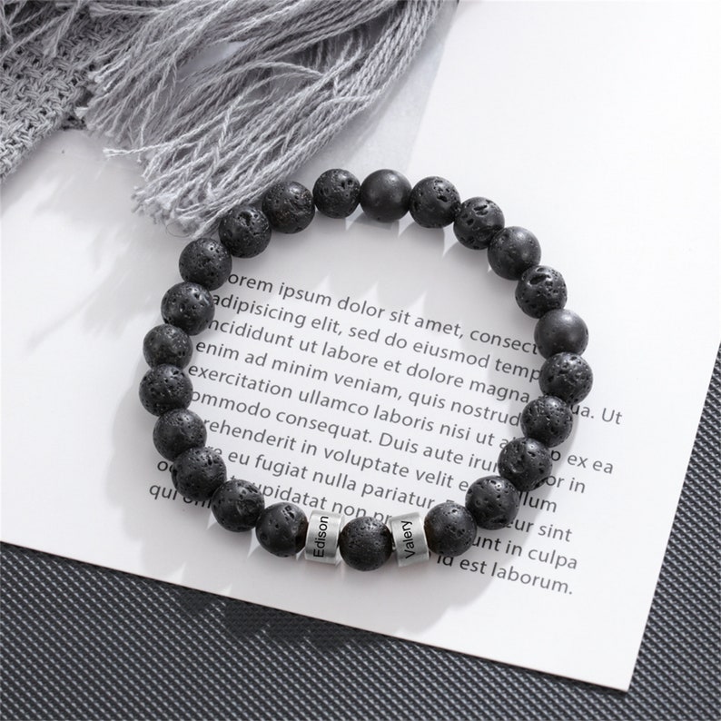 Bracelet de perles personnalisé pour homme, bracelet prénom personnalisé 1-5, bracelet de perles de pierre de lave, bracelet prénom enfant, cadeau pour papa, mari, cadeau de fête des pères image 5