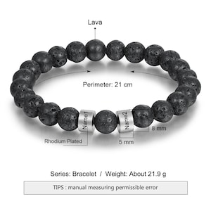 Bracelet de perles personnalisé pour homme, bracelet prénom personnalisé 1-5, bracelet de perles de pierre de lave, bracelet prénom enfant, cadeau pour papa, mari, cadeau de fête des pères image 3