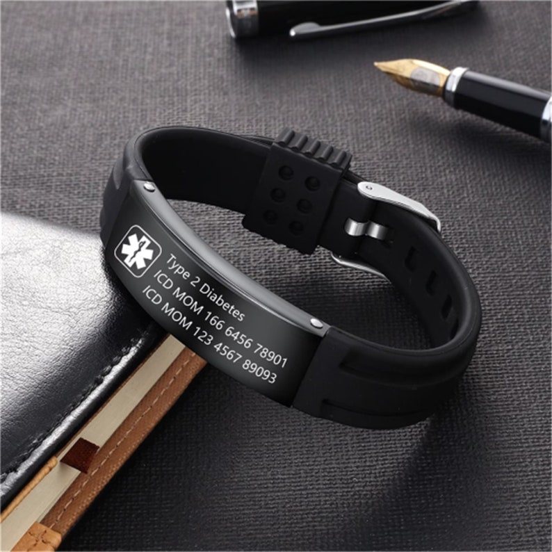 Customized Silicone Medical Alert Bracelet,Engraved Medical Information and Alert ID,Sporty Wristband for Epilepsy, Heart Disease Patients image 4