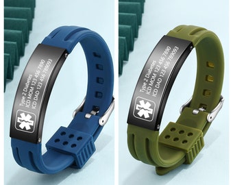 Customized Silicone Medical Alert Bracelet,Including Health Information and ID,with Medical Sign,Sport Wrist Strap for Epilepsy Patient