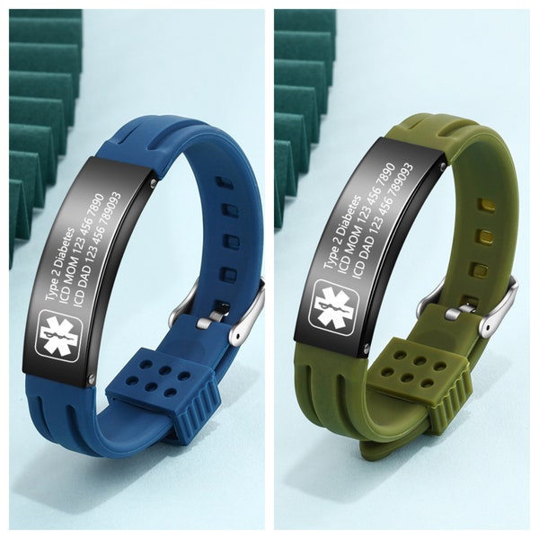 Customized Silicone Medical Alert Bracelet,Including Health Information and ID,with Medical Sign,Sport Wrist Strap for Epilepsy Patient