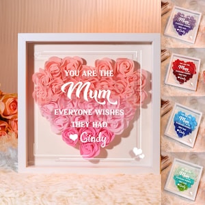Personalized Flower Shadow Box for Grandma,Mum,Custom Kids Name Rose Flower Frame, Floral Gift Box, Mother&#39;s Day Gift, Gift for Grandma, Mom