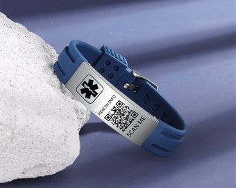 QR Code Medical Alert ID Bracelet,7 Colors Available,Customized for Epilepsy, Diabetes, Heart Disease, and Dementia Patients