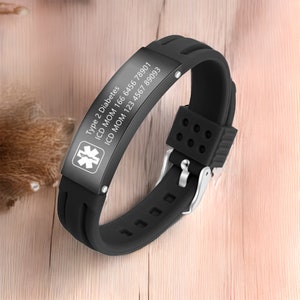 Customized Silicone Medical Alert Bracelet,Engraved Medical Information and Alert ID,Sporty Wristband for Epilepsy, Heart Disease Patients image 8