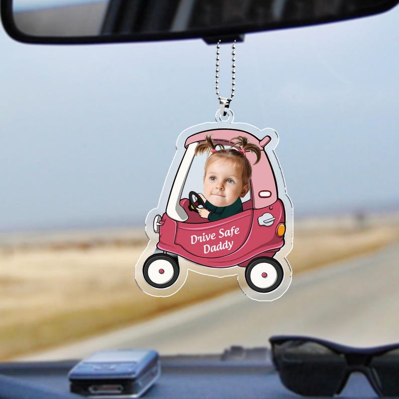 Personliga bildhängare för barn 1-4 år, akryldekoration för kör säkert pappa, present till ny pappa, present till ny förare, babyfotopresent till maken bild 3