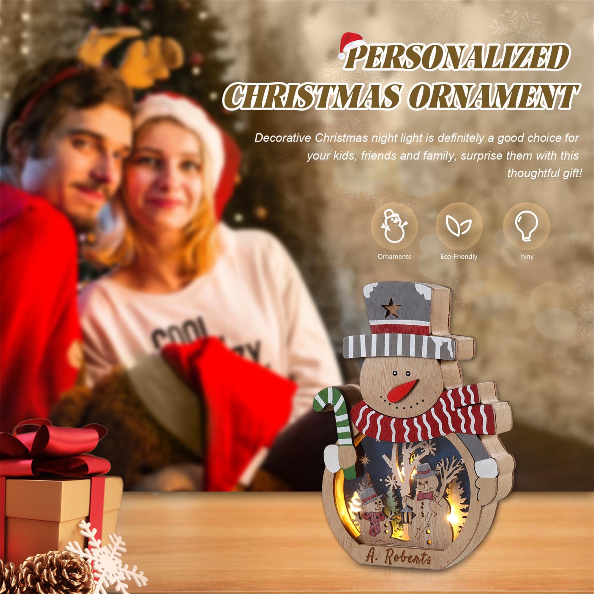 Custom Wooden Snowman/Santa Lantern,Christmas Night Light with Kids Name,Desktop Decor,Xmas Ornaments With Light,Christmas Gifts For Kid