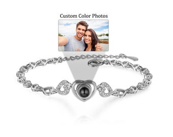 Pulsera de piedra de proyección personalizada para mujer, foto personalizada en el interior del brazalete, regalo conmemorativo, para mamá, novia y mejor amiga, regalo de Navidad