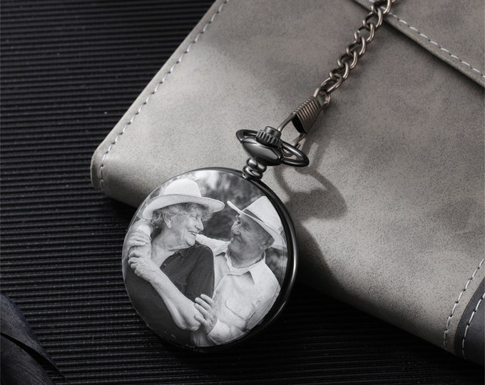 Personalized Custom Photo Pocket Watch with Chain,Picture Pocket Watch for Men,Wedding Gifts for Him,Birthday Gifts for Dad,Fathers Day Gift