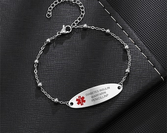 Personalize Women Medical Bracelet,Minimalist Medical Bracelet,Custom Emergency Alert ID Bracelet,Gift for Epilepsy, Allergies, and Diabetes
