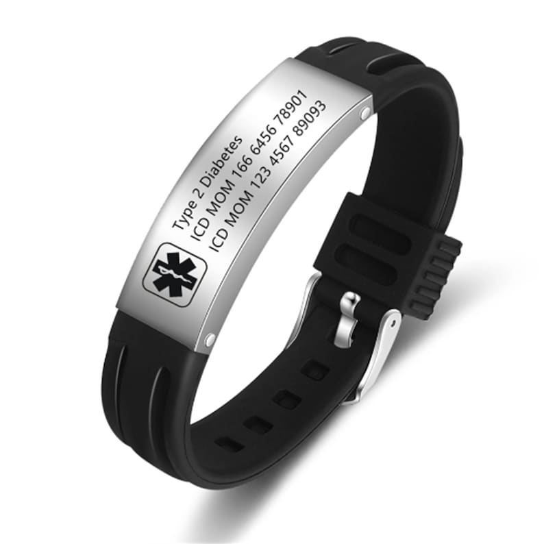 Customized Silicone Medical Alert Bracelet,Engraved Medical Information and Alert ID,Sporty Wristband for Epilepsy, Heart Disease Patients image 10