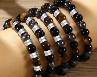Personalized Men's Name Bracelet,Custom1-5 Names,Men's Beaded Bracelet, Dad's Bracelet with Kids' Names,Gift for Dad,Father's Day Gift