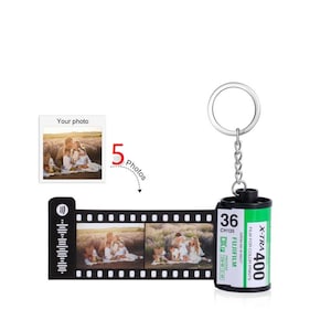 Customizable Film Photo Keychain with Music Code ,Personalize with 5-20 Photos,Camera Roll Gift,Gift for Boyfriend, Family , Memory Gift 5 photos